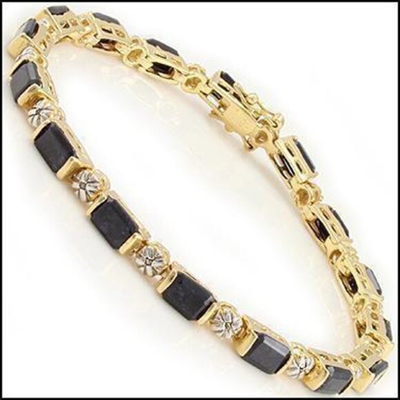 18K Yellow Gold Over Solid Sterling Silver Diamond and Black Sapphire 7.4